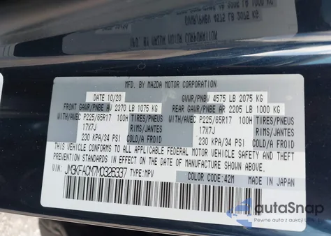 2021 Mazda Cx-5 Touring from USA, damaged, VIN JM3KFACM7M0326337